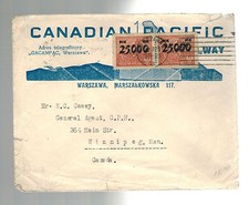 1923 Warsaw Poland CAnadian pacific Railway Advertising Cover to Canada