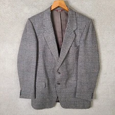 Vintage Farah Jacket Mens 43L Brown Blue Red Plaid Tweed Blazer 2 Button Coat