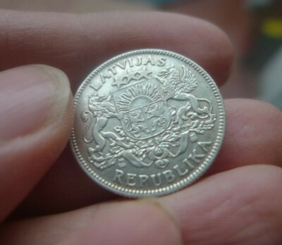 #B Latvia Lettland Latvijas Republika 1 Lats 1924 silver coin