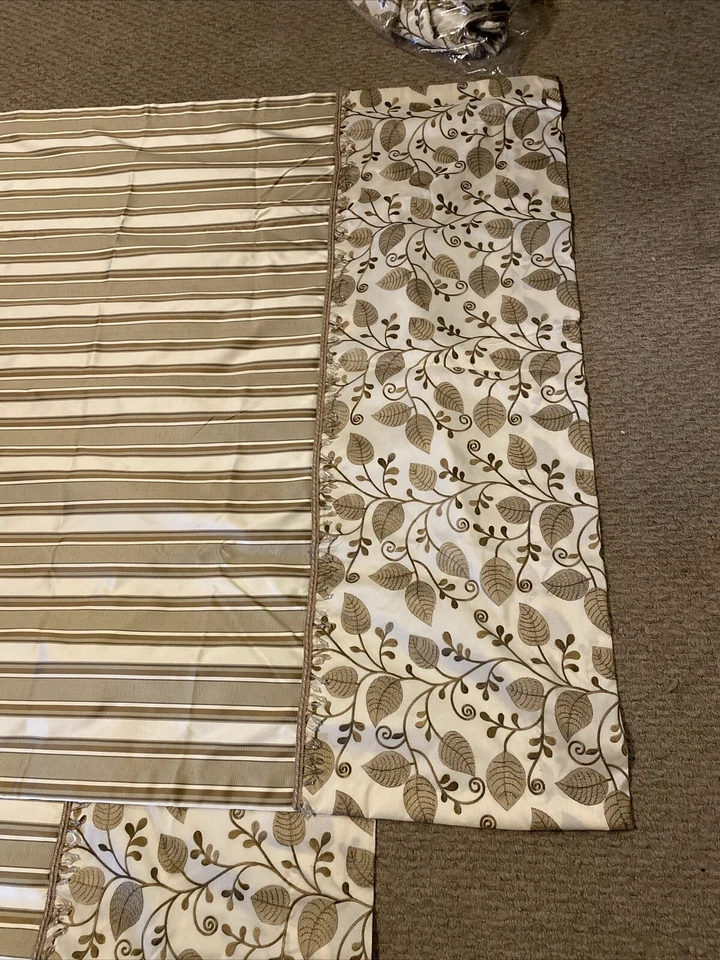 Enorme conjunto cortinas forradas a rayas blancas y doradas cenefa de hiedra porche para sol Foto 4 de 4