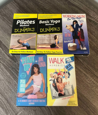 (5) VINTAGE VHS WORKOUT TAPES LOT YOGA & PILATES FOR DUMMIES START UP AEROBICS