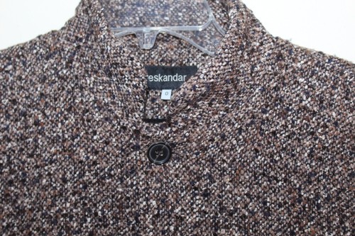 New Eskandar 0 O/S Luxurious Brown Tweed Woven Wool Silk Boxy Coat Jacket - Picture 7 of 8