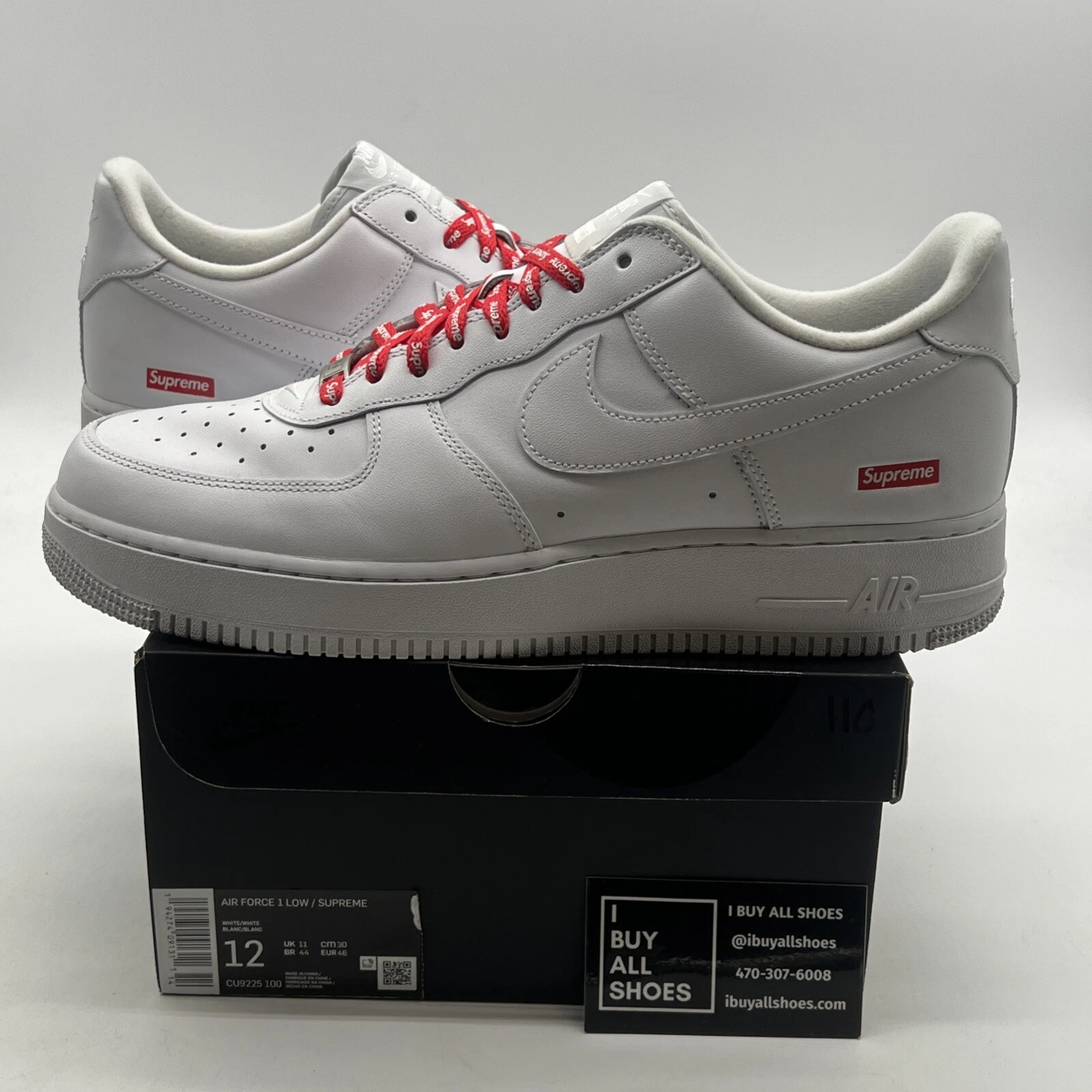 Taille 12   Logo Nike Air Force 1 x Supreme Low Box   Blanc (CU9225 100)