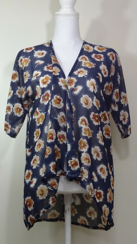 Damen-Kimono LulaRoe dunkelblau & beige Blumenmuster transparent Gr. 3 R5-26 - Bild 1 von 7
