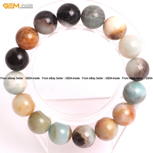 Natural Round Multi Color Amazonite Beaded Stretch Bracelet 7" Gift/Present Box - Picture 3 of 23