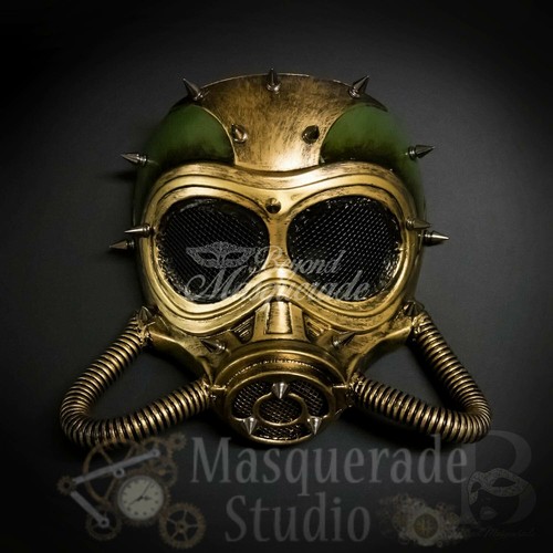 Herren Stachel Steampunk Gasmaske Halloween Kostüm Maskerade Ball Maske [Gold] - Bild 2 von 5