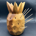 Vintage MCM Monkey Pod Pineapple Tiki Bar Toothpick Server Seven Seas of Hawaii