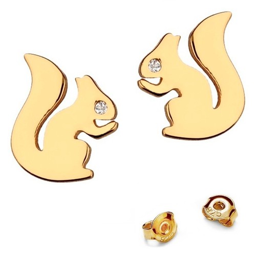 Ohrringe Gold Eichhörnchen 18k Gelbgold vergoldet Zirkonia Damen Ohrstecker - Bild 2 von 4