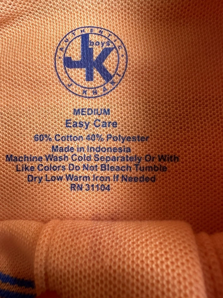 NWT J Khaki Boys Orange Stripe Cotton Blend  Polo Shirt Size Medium - Image 3 of 4