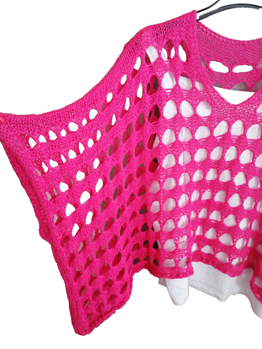 Damen Sommer Überwurf Lochmuster Poncho Pullover pink Unisize,Größe 46 bis 52 - Bild 2 von 5