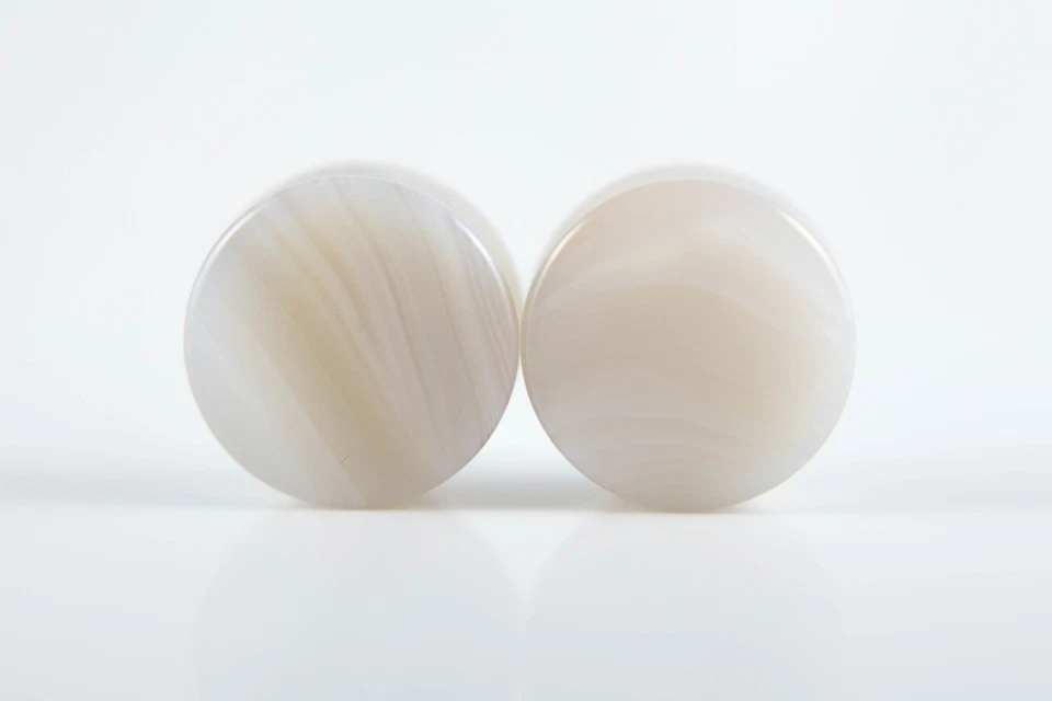 Par de tapones de piedra orgánica natural de ágata gris medidores túneles de oído 2 g - 1" 10 talla Foto 4 de 4