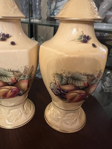AYNSLEY ORCHARD GOLD FRUIT CANISTER JINGER COOKIES JAR Set Of 2 - Picture 8 of 14