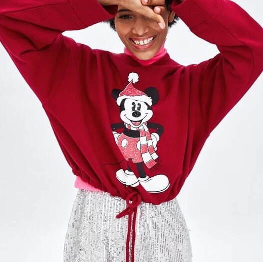 Zara Red Disney©️ Mickey Mouse sweatshirt With hoodie. Size L | eBay
