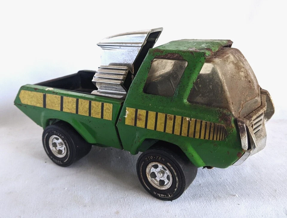 VINTAGE 1970s TONKA PRESSED STEEL GREEN YELLOW HOT ROD MID ENGINE PICKUP TRUCK - Image 2 of 4