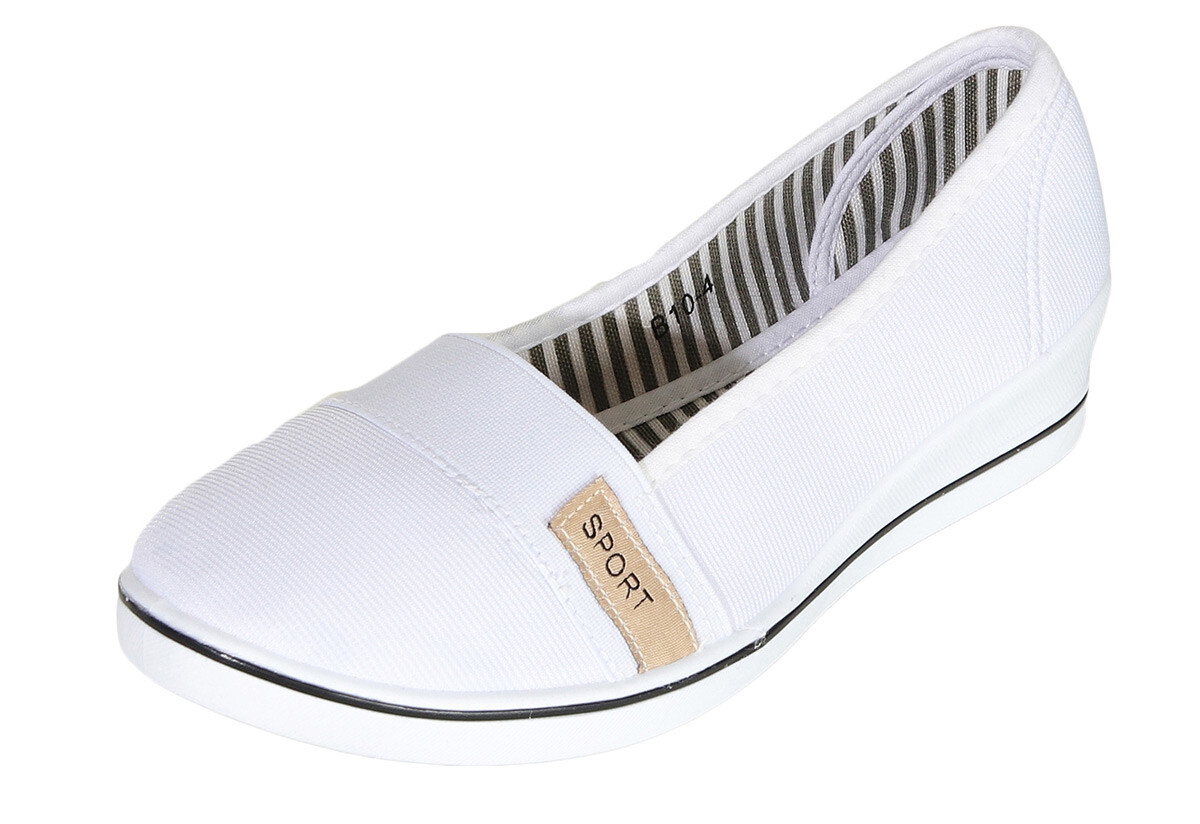 Klassische Damen Ballerinas Aus Stoff – Bequeme Slip-ons, Viele Farben, Größe 42 Weiß