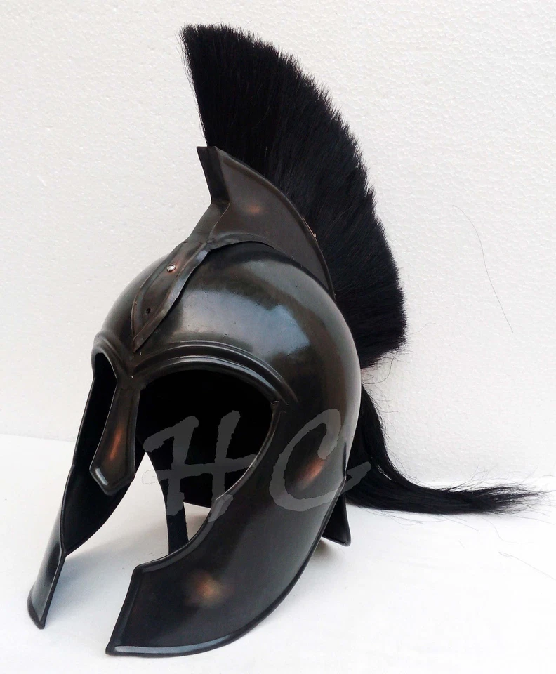 Casco Troya Corinto Griego Navidad con Pluma Negra, Armadura Caballero Espartano Foto 2 de 3