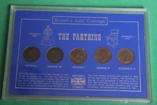 Set of Farthings Britain's lost coinage 5 coin set  cased VICTORIA TO -QE II