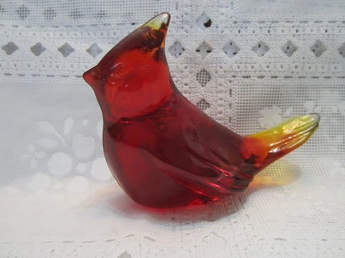 VTG. Fenton Glass Ruby Red /Amberina Cardinal of Happiness Figurine