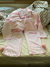 Women's Cozy Ribbed Notch Collar Long Sleeve Shirt Pants Pajama Set free size