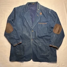 Vtg Guide Gear Denim Chore Jacket Men’s 2XL Net Lined Leather Elbow Patches 90s