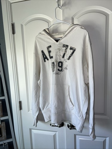 AMERICAN EAGLE Hoodie weiß bestickt AE Logos, schwer dicht, Herren XL
