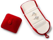 Oirlv Elegant Red Velvet Double Ring Box - Keepsake Gift Holder for Wedding, Pro