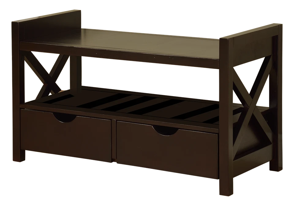 Muebles Marca Kings - Banco de almacenamiento de zapatos de madera con acabado de cerezo con cajones Foto 2 de 4