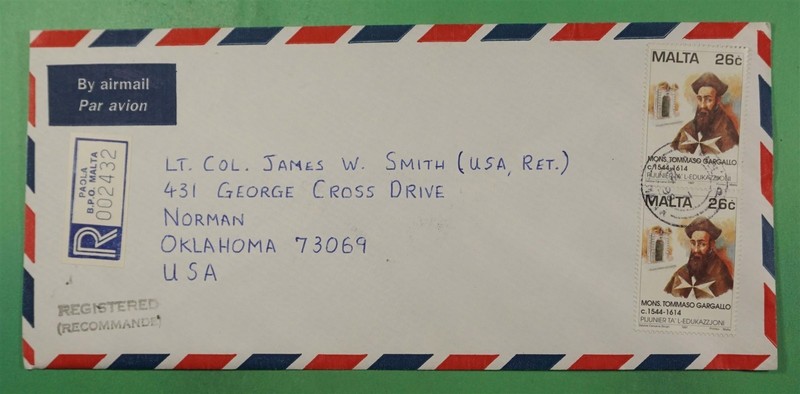 DR WHO 1998 MALTA REGISTERED PADLA AIRMAIL TO USA R53921