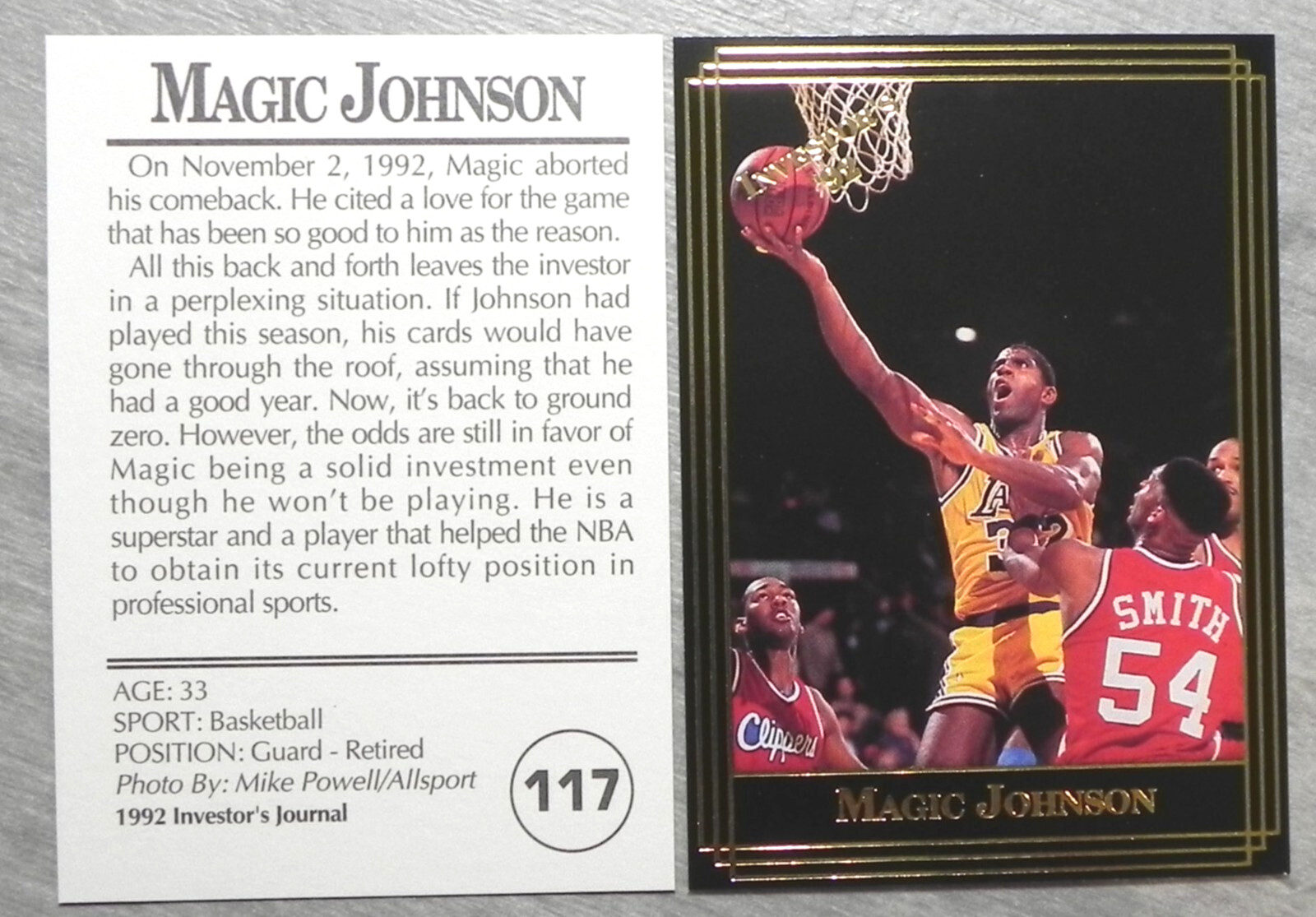 Magic Johnson (1) 1992 Investor's Journal Gold Card #117 _ Quantity Available