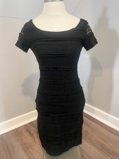 Soprano Black Bodycon Short Cap Sleeve Scoop Neck Dress Bow Cutout XS