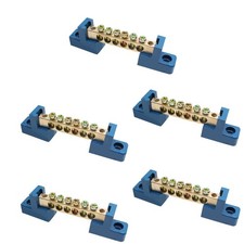 5 PCS Brass 6-Position Wire Screw Terminal Bus Bar Grounding Strip Blue