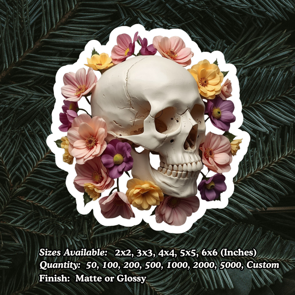 PEGATINA CALAVERA COLORIDA FLOR PUNK GÓTICA CALCOMANÍA VINILO TROQUELADO IMPERMEABLE UV RESIS