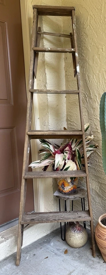 6 Hand-Made Vintage Wood Folding Step Ladder Rustic Decorative Antique Farmhouse - Image 4 of 4