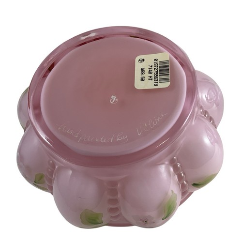 Fenton Pink Candy Dish Powder Box Vanity Jar Beaded Melon Hand Painted V. Cline - Picture 8 of 16