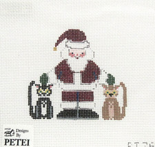 Petei Painted Pony Santa and Cats Ornament Handpainted Needlepoint Canvas