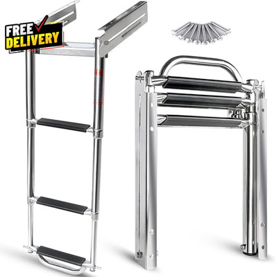 3 4 Step Ladder under Platform Slide Mount Boat Boarding Ladder Telescoping L...