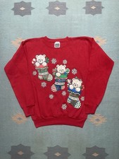 Vintage 90s crewneck sweatshirt teddy bears Christmas cute snowflakes medium