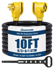 EV RV Extension Cord 50A 10 Feet, NEMA 14-50P to 14-50R Copper Wire, 125/250VAC