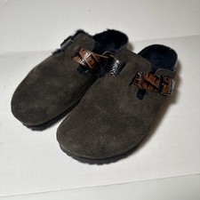 Birkenstock Boston Shearling Suede w/Reptile Embossed Strap Mocha Brown 39