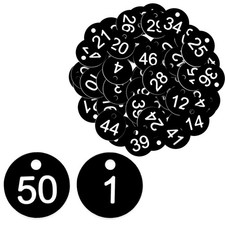 1-50 Number Tags, Plastic ID Number Hang Tags with Hole, Engraved Round Numbered