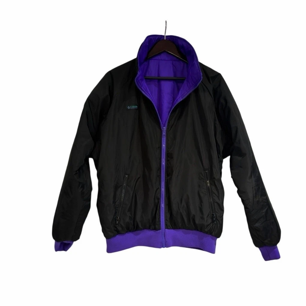 Columbia Ski Jacket Men L Blk Purple Reversible Bomber Puffer Y2K Soft Shell VTG