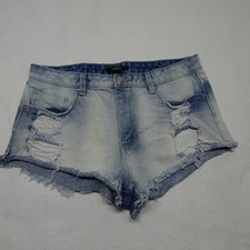 Forever 21 Size 28 Blue Washed Distressed Raw Cut Off Hem Jean Shorts