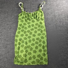 SHEIN Womens XL Green Floral Ruffle Strap Bodycon Mini Dress Y2K Retro Summer