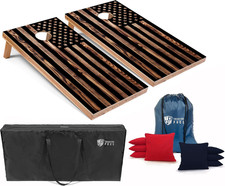 American Flag Cornhole Set with LED Rings, Bags Carrying Case - 4'x2
