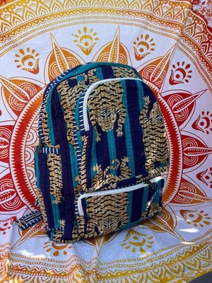 Indian Blaugrün Blau Tiger Baumwolle Gesteppt Rucksack Böhmisch Wendbar Bag US