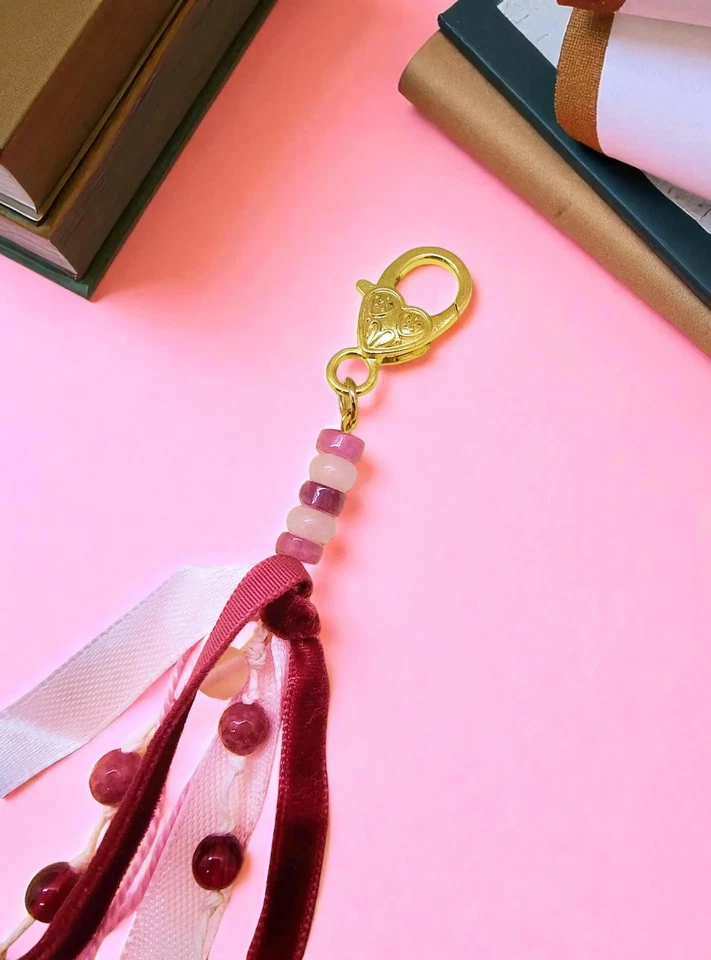 Pink & Red Gemstone Junk Journal Tassel • Bookish • Planner Tassel Craft Supply - Image 4 of 4