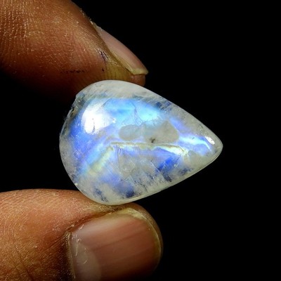 Blue Flash Rainbow Moonstone Cabochon Pear Shape Natural Gemstone 16 Cts #11731