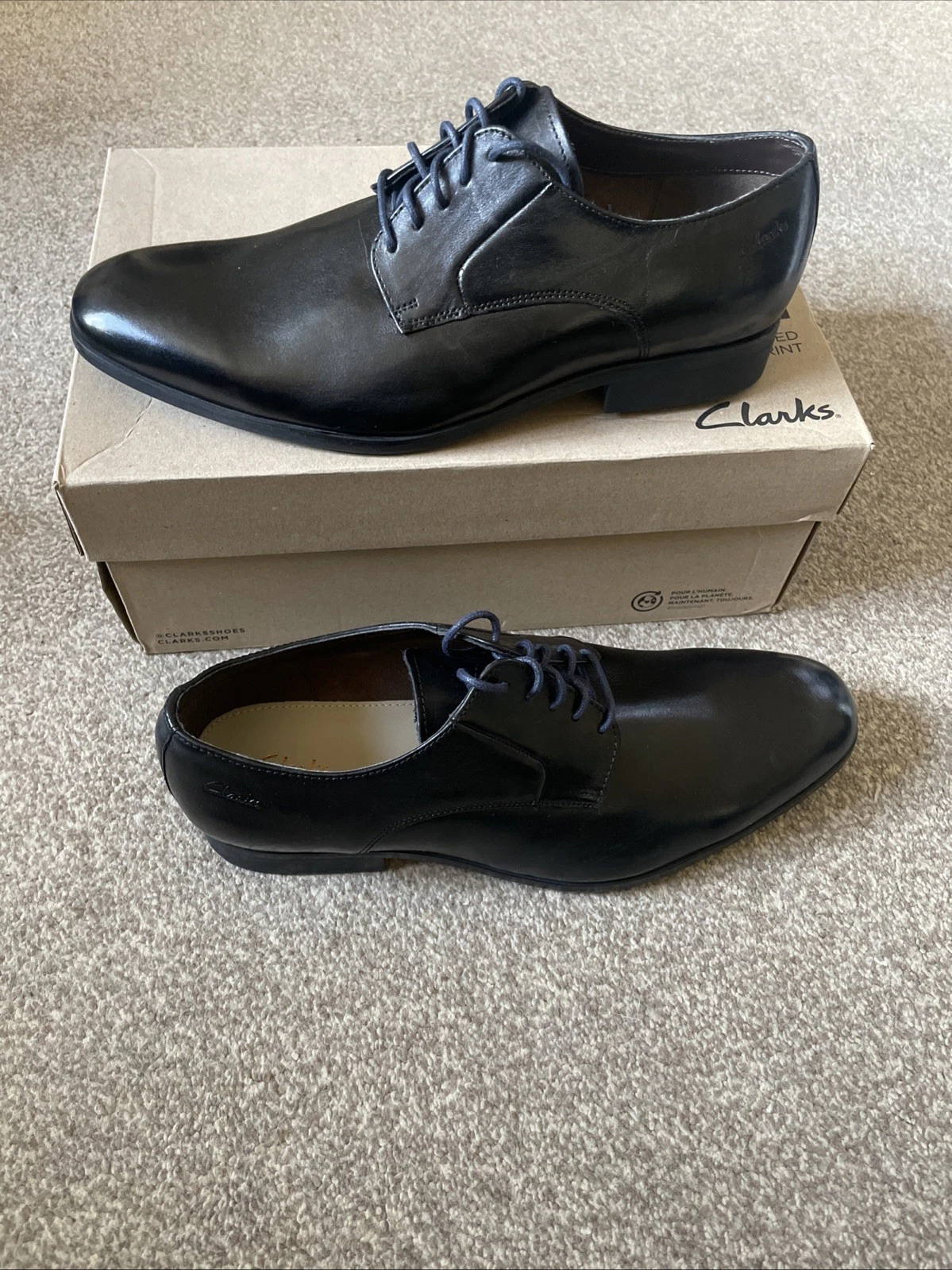 CLARKS Scarpe eleganti Clark’s da uomo Banfield Walk stringate in pelle nera brogues UK 9 5 G