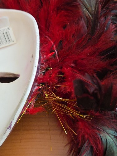 Venetian Feathered Gold Ceramic Mask with Red Feathers and Glitter M5155 6/S - Picture 21 of 23