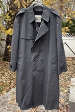 London Fog Men’s Towne Belted Trench Coat Gray Removable Liner Size 46R Classic